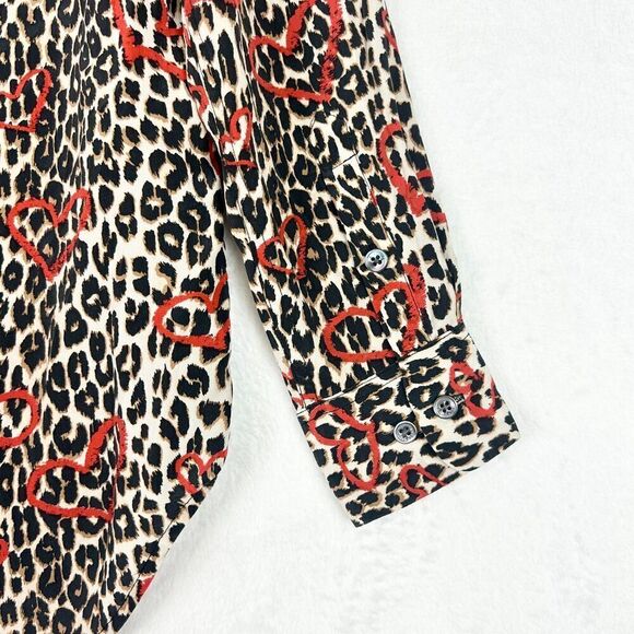 Equipment Adalyn Leopard Heart Print Silk Shirt Natural Ginseng Size XS - Picture 10 of 12